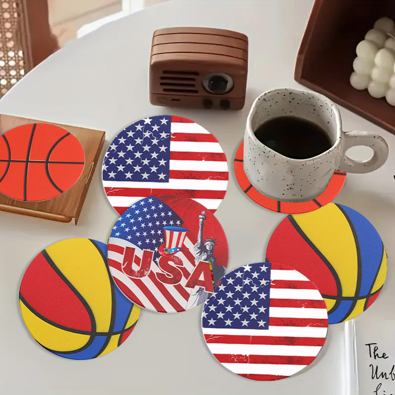 1PCS Stylish Coasters - Basketball & USA Flag Designs, Heat - Insulating & Table - Protective