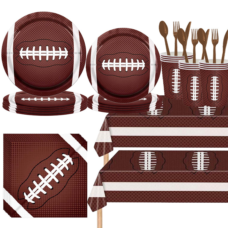 133PCS Sports birthday party decorations, party plates and napkins, disposable paper plates for football and rugby, suitable for boys' birthday party decorations