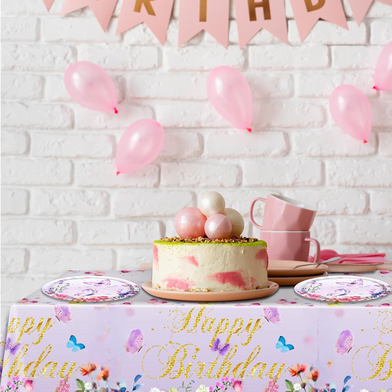 133PCS Wildflower party supplies decoration, flower paper plates and napkins party supplies, tea party plates and cups disposable tableware set, suitable for spring butterfly birthday decoration