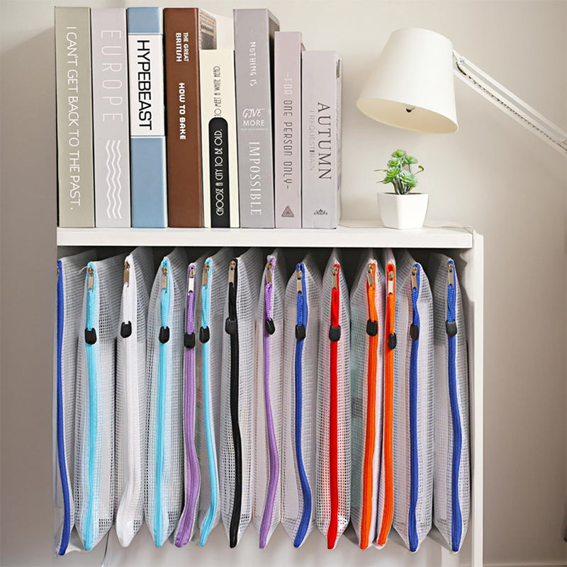 10pcs Mesh Zipper Pouch Waterproof Plastic Document Pouch Multipurpose for Travel Storage Office Appliances Home Organize Bags