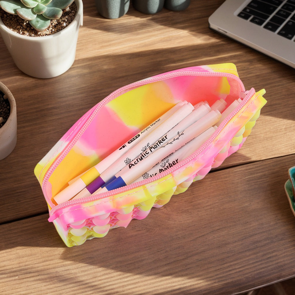 1PCS Simple sensory silicone bubble pen box, stationery storage bag, stress relieving toy suitable for children's school season gifts, office stationery storage box