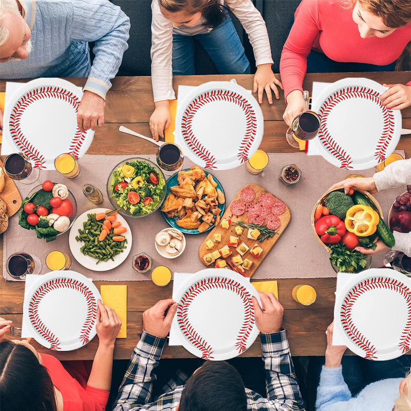 133PCS Baseball paper tray and napkin cutlery set, baseball birthday party cutlery including paper tray, napkin fork for sports baseball party supplies