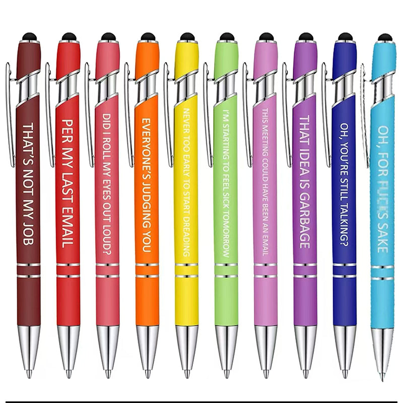 10PCS Fun Pen, Fine Pen Tip Smooth Writing Pen, Ballpoint Pen with Fun Text and Screen Touch, Office Desk Accessories