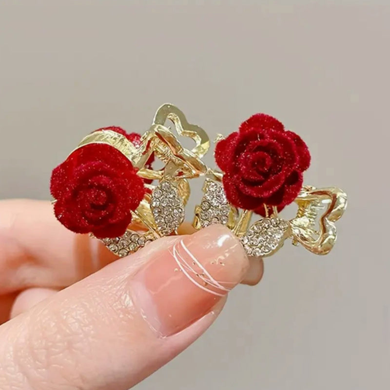 Exquisite Rose - shaped Hair Clips with Rhinestone Embellishment - Elegant Hair Accessories