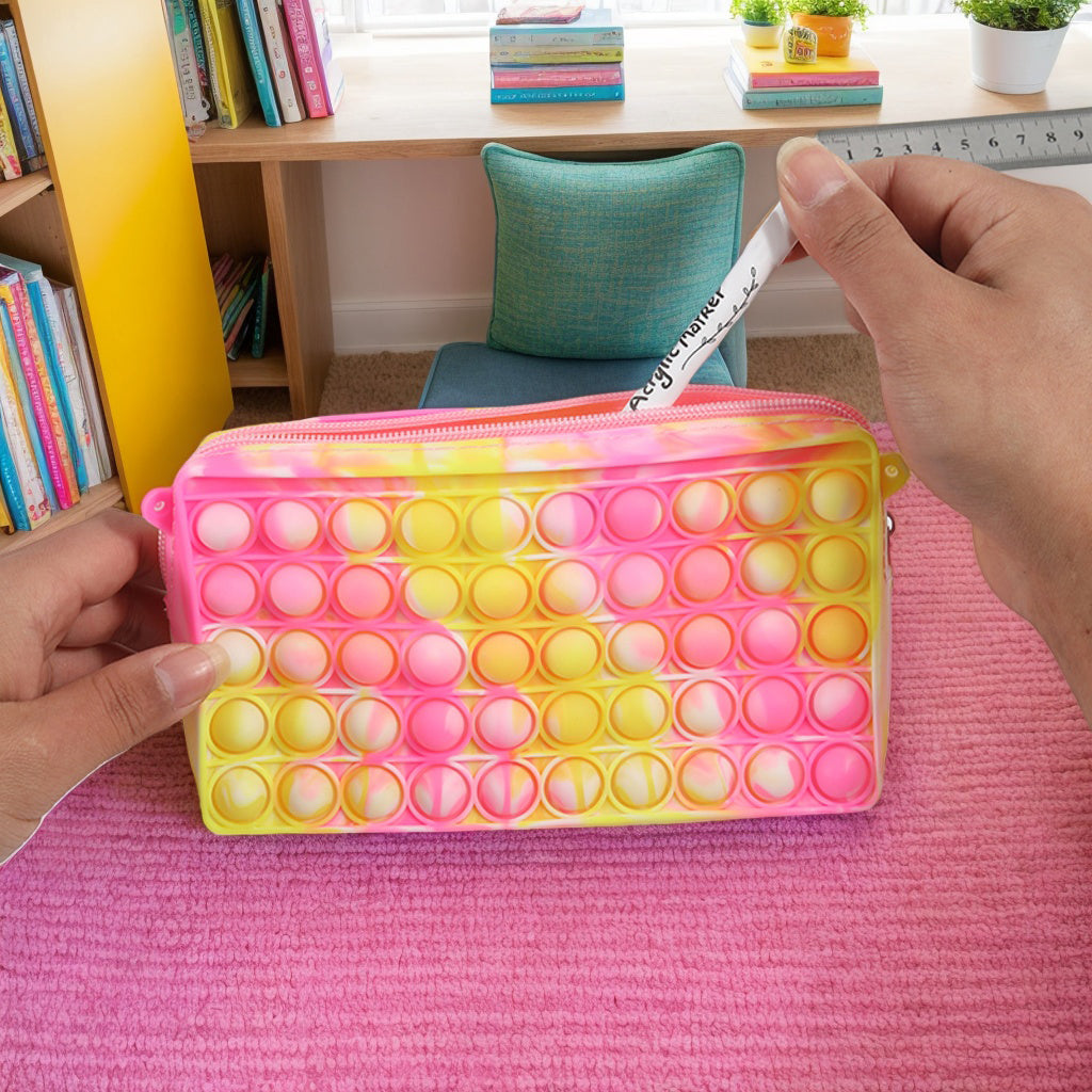 1PCS Simple sensory silicone bubble pen box, stationery storage bag, stress relieving toy suitable for children's school season gifts, office stationery storage box