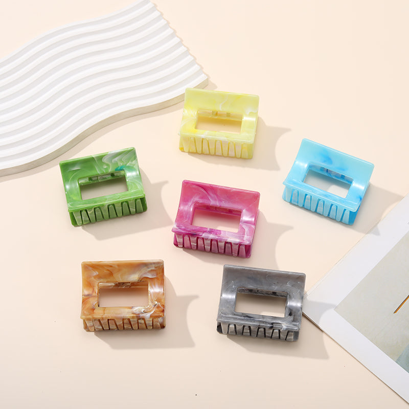 6PCS Marble minimalist geometric square grip clip, versatile feminine style, shark clip, back of head hair claw clip