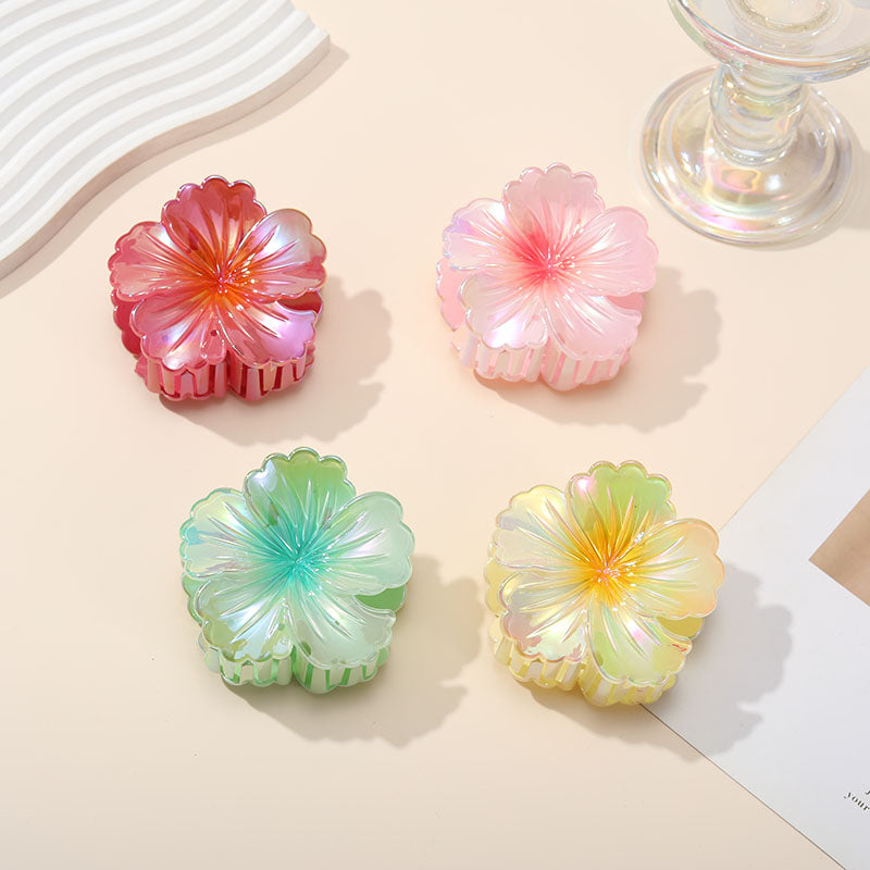 4PCS Iridescent Flower - Shaped Hair Claw Clips for Women - Glittery, Non - Slip & Stylish