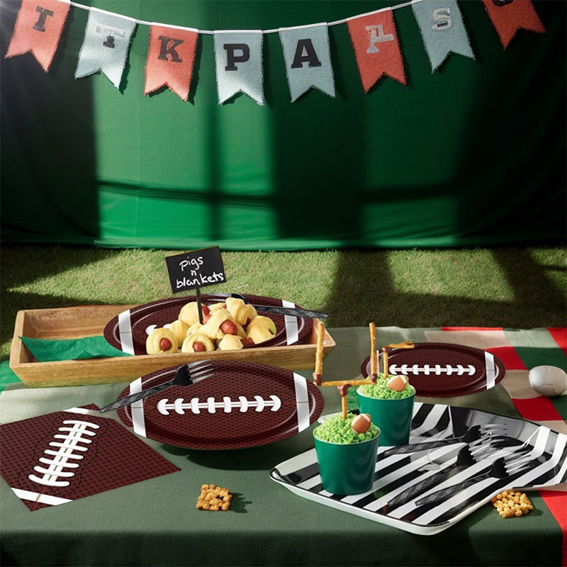 133PCS Sports birthday party decorations, party plates and napkins, disposable paper plates for football and rugby, suitable for boys' birthday party decorations