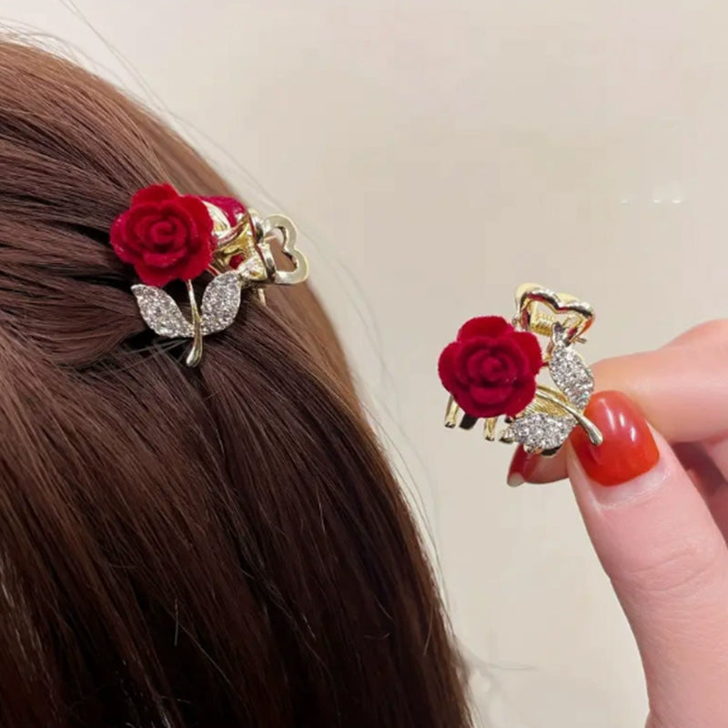 Exquisite Rose - shaped Hair Clips with Rhinestone Embellishment - Elegant Hair Accessories