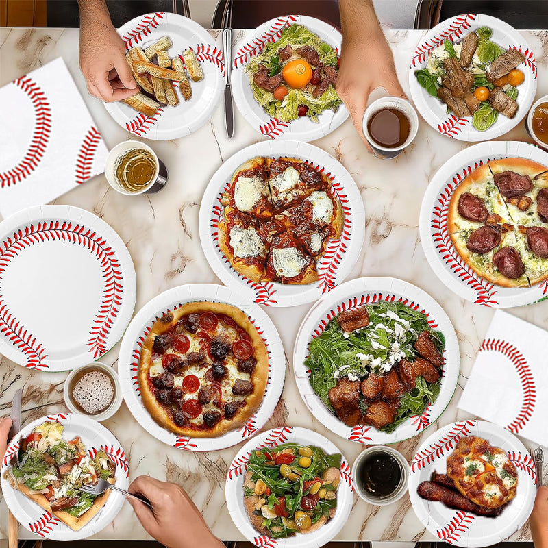 133PCS Baseball paper tray and napkin cutlery set, baseball birthday party cutlery including paper tray, napkin fork for sports baseball party supplies