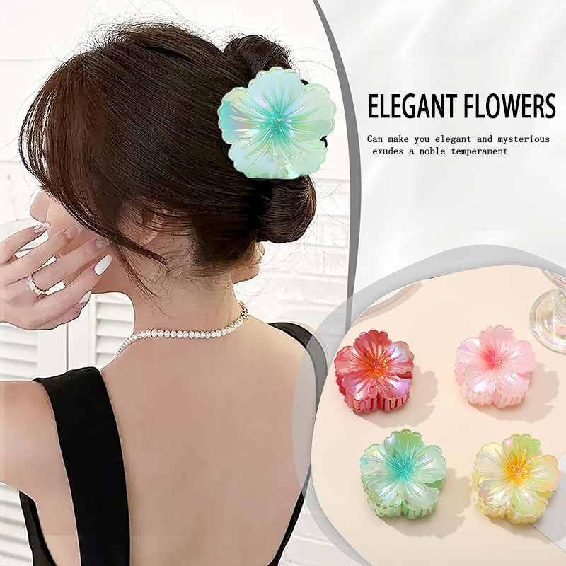 4PCS Iridescent Flower - Shaped Hair Claw Clips for Women - Glittery, Non - Slip & Stylish