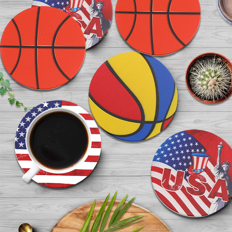 1PCS Stylish Coasters - Basketball & USA Flag Designs, Heat - Insulating & Table - Protective