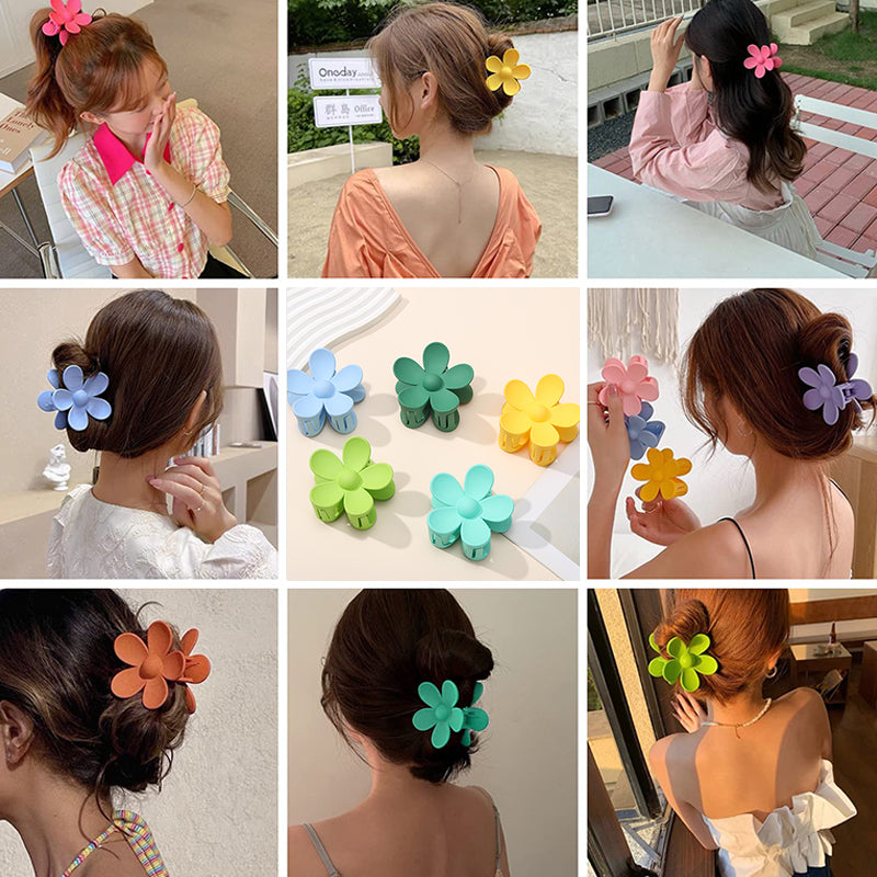 5PCS Flower Hair Clips ,Clips Matte Claw Clips Strong Hold Jaw Claw Clips Thick Thin Hair for Women Girls