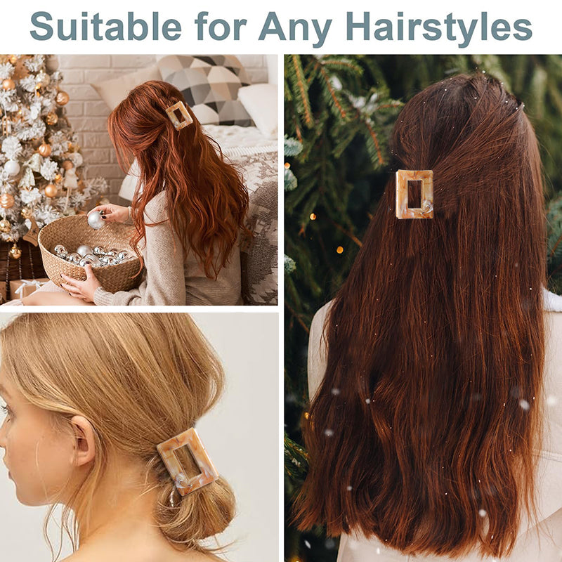 6PCS Marble minimalist geometric square grip clip, versatile feminine style, shark clip, back of head hair claw clip