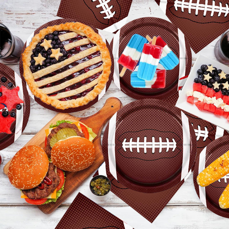 133PCS Sports birthday party decorations, party plates and napkins, disposable paper plates for football and rugby, suitable for boys' birthday party decorations