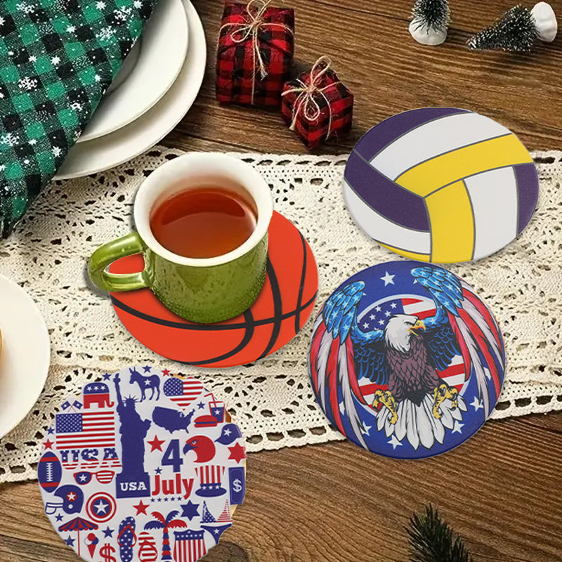 1PCS Unique Coasters - Blend of Sports (Basketball, Volleyball, Football) & USA - Inspired Designs, Heat - Resistant & Decor