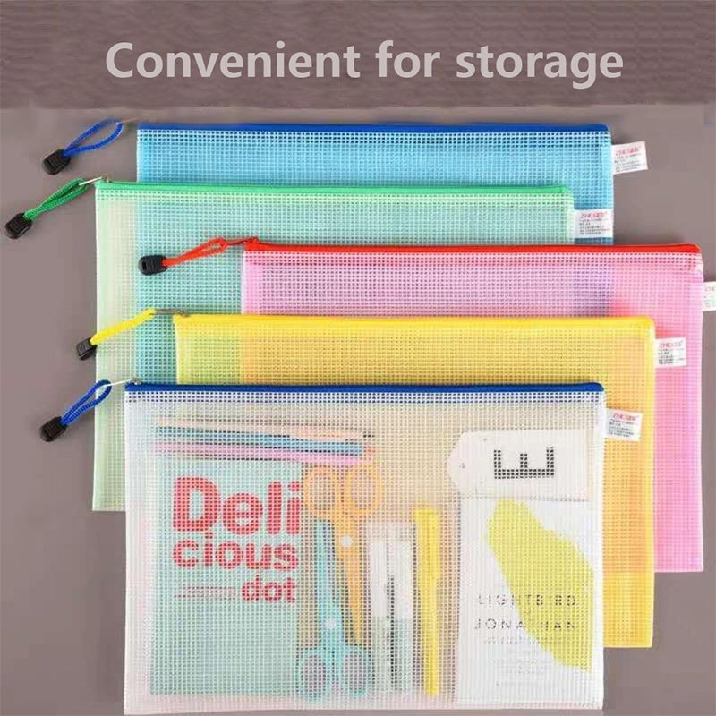 10pcs Mesh Zipper Pouch Waterproof Plastic Document Pouch Multipurpose for Travel Storage Office Appliances Home Organize Bags