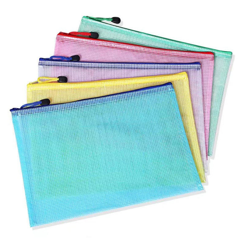 10pcs Mesh Zipper Pouch Waterproof Plastic Document Pouch Multipurpose for Travel Storage Office Appliances Home Organize Bags