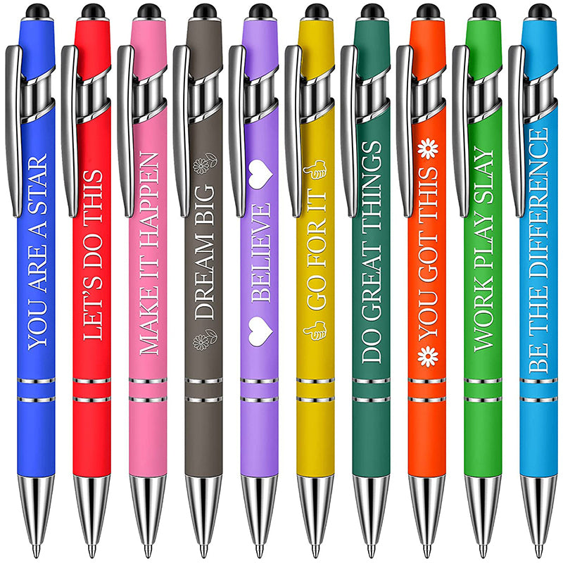 10Pcs/Set Inspirational Ballpoint Pens with Fine Nib & Smooth Writing - Vivid Colors, Touch - Screen Compatible & Motivational Quotes for Office & Daily Use  ﻿