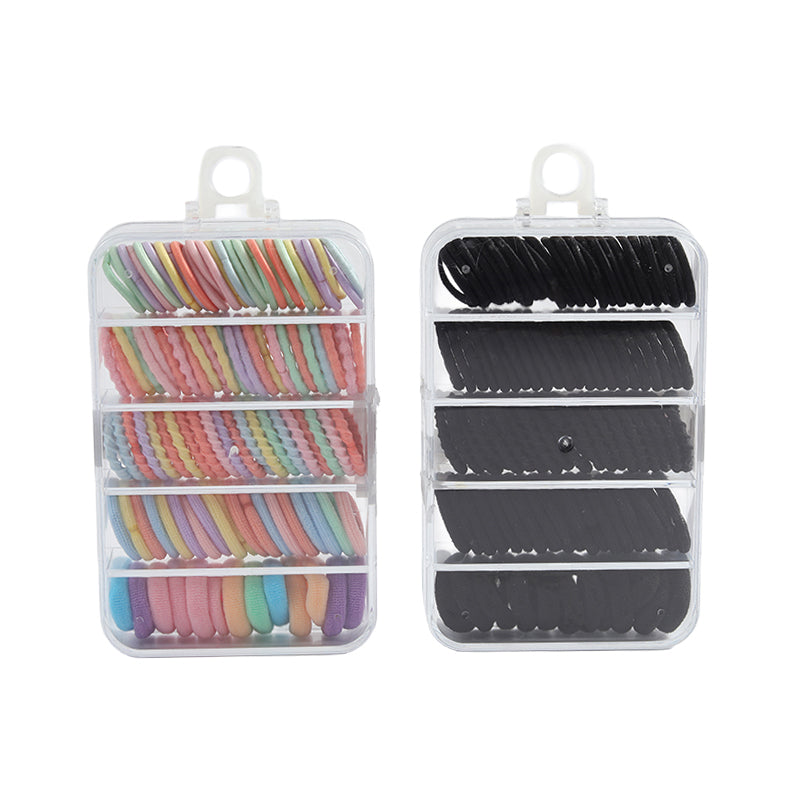 Colorful Hair Tie Sets in Transparent Storage Box - Various Styles, Easy Organization
